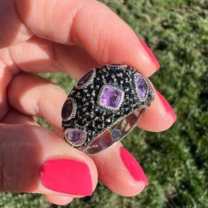 QVC Judith Ripka Amethyst & Pave Black Dominique Dome Ring